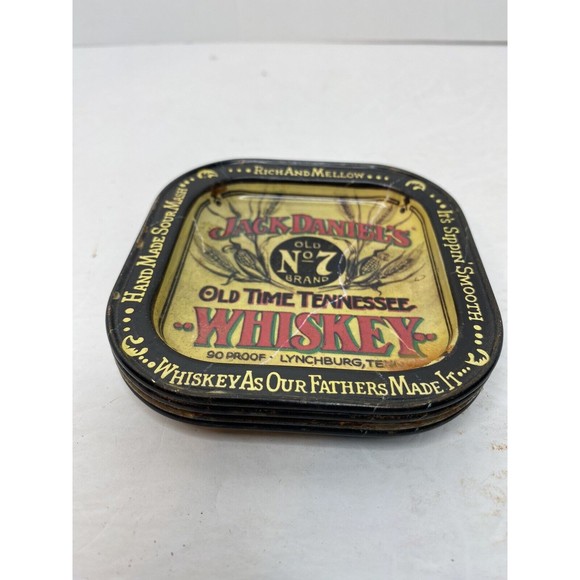 Jack Daniels No. 7 Whiskey Metal Costers Set Of 4, Vtg. Barware - Picture 10 of 10